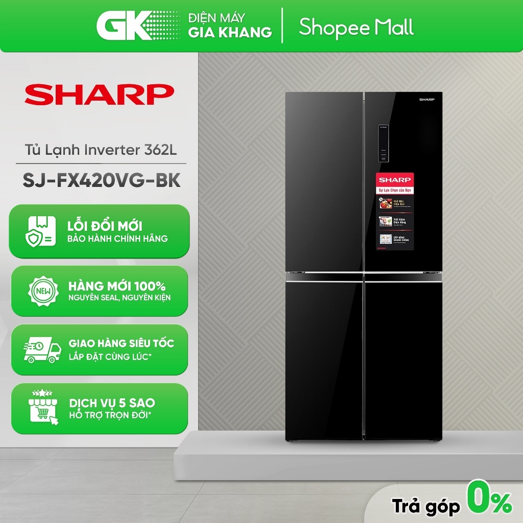 SJ-FX420VG-BK - Tủ Lạnh Sharp Inverter 362 Lít SJ-FX420VG-BK