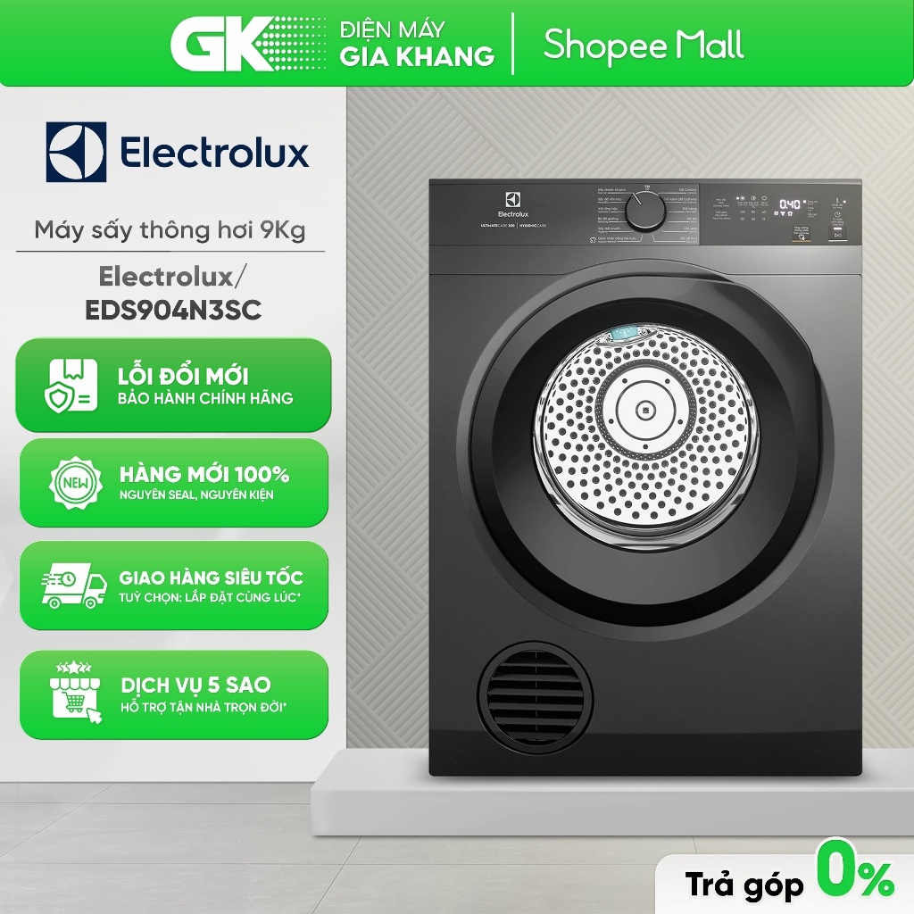 EDS904N3SC - Máy Sấy Quần Áo Thông Hơi ELECTROLUX 9 Kg UltimateCare 300 - Xám đen Onyx [Toàn Quốc]
