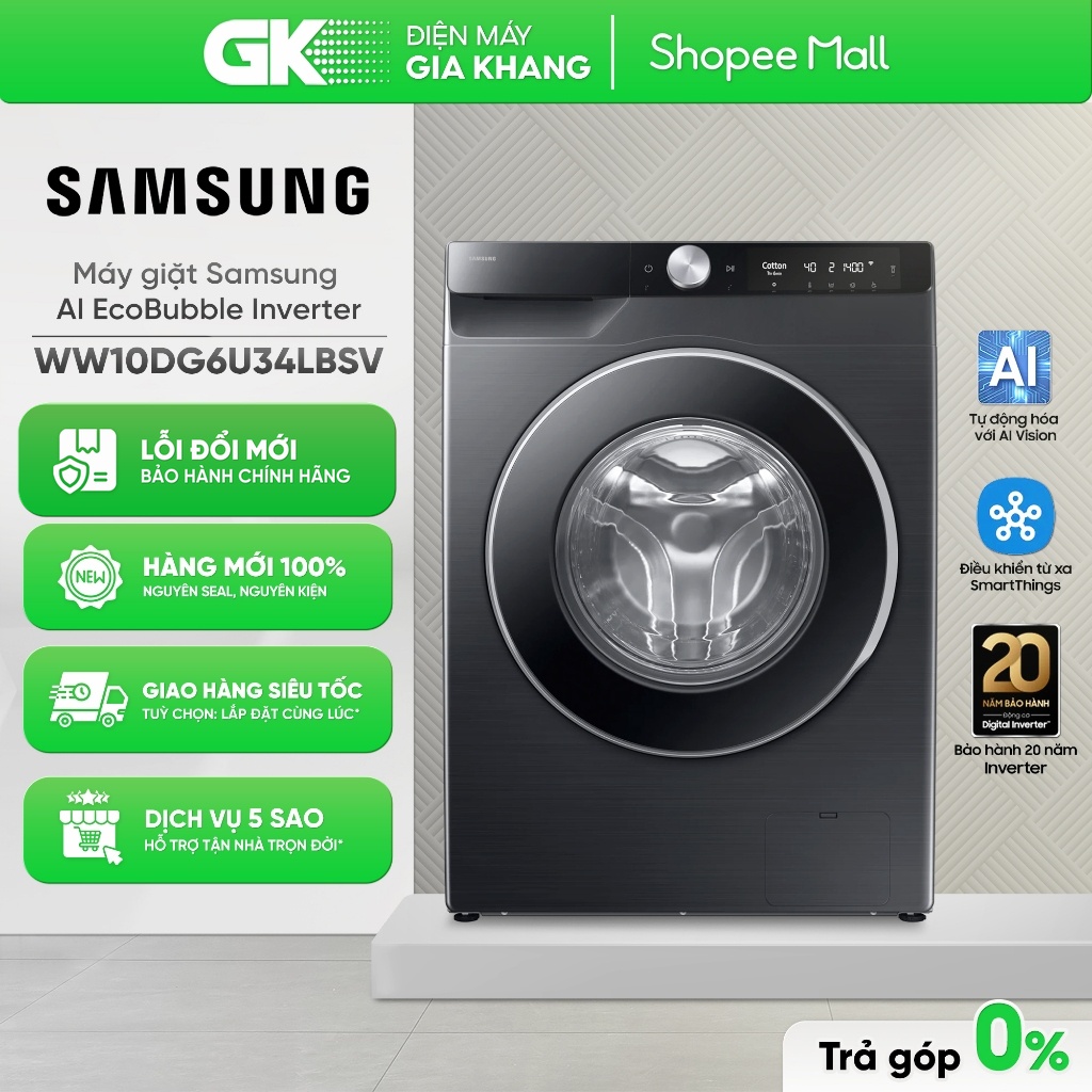 WW10DG6U34LBSV 10 kg Máy giặt Samsung AI EcoBubble Inverter [Toàn Quốc]