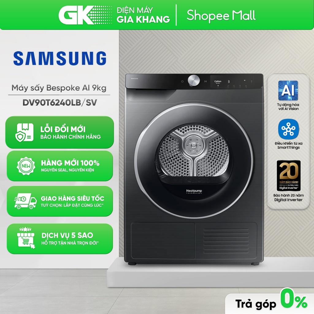 DV90T6240LB/SV - Máy Sấy Bơm Nhiệt Samsung 9 Kg DV90T6240LB/SV [Toàn Quốc]