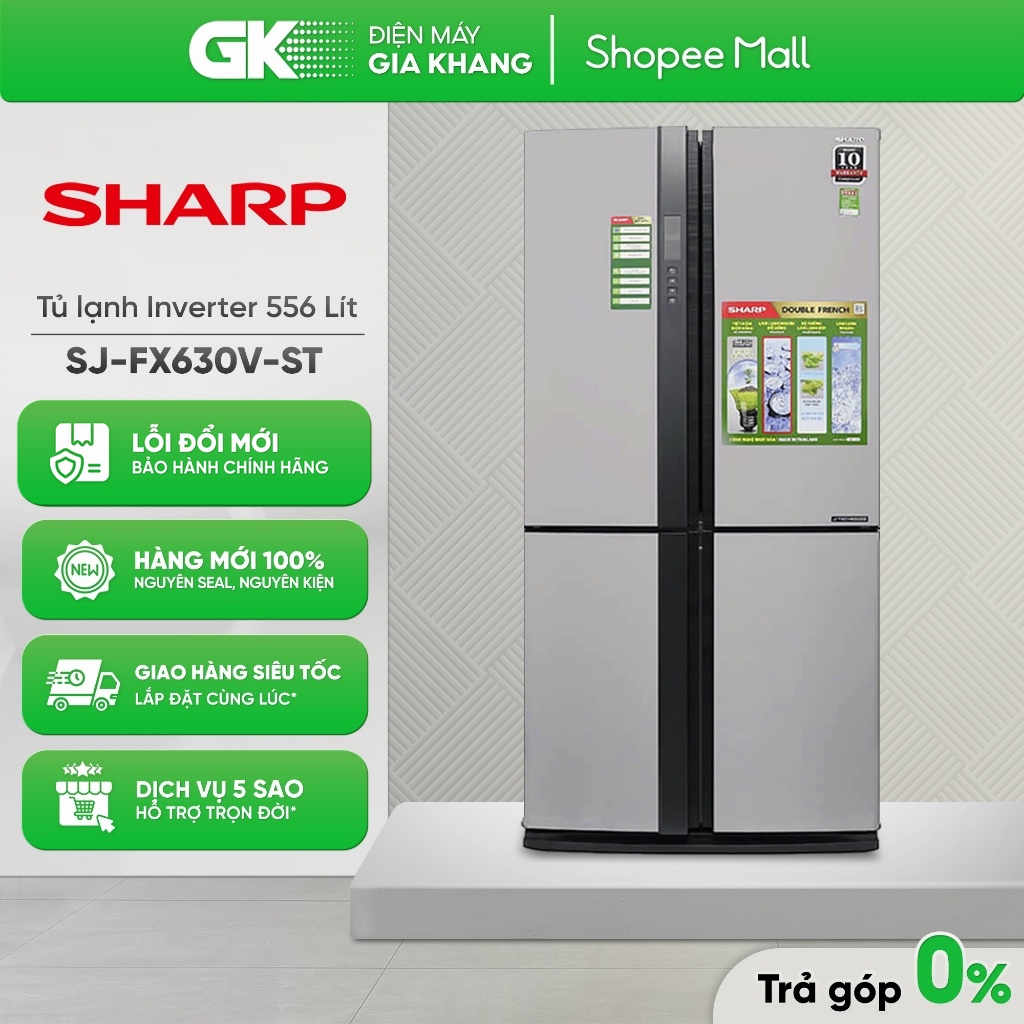Tủ Lạnh SHARP Inverter 626 Lít SJ-FX630V-ST (4 Cửa) - Bộ Khử Mùi Nano Bạc Đồng - Hệ Thống Làm Lạnh K