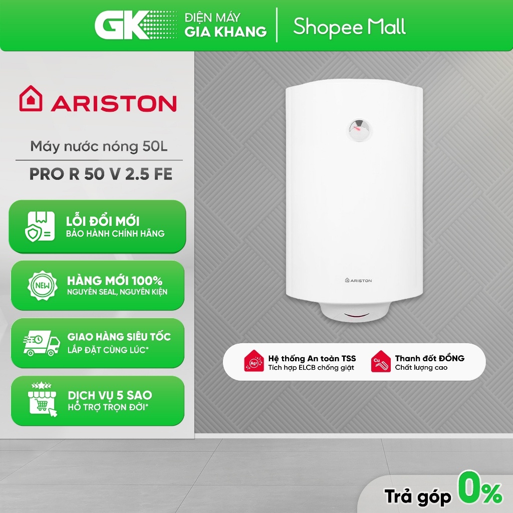 PRO R 50 V 2.5 FE - Máy Nước Nóng Gián Tiếp Ariston 50L PRO R 50 V 2.5 FE [Freeship HCM]