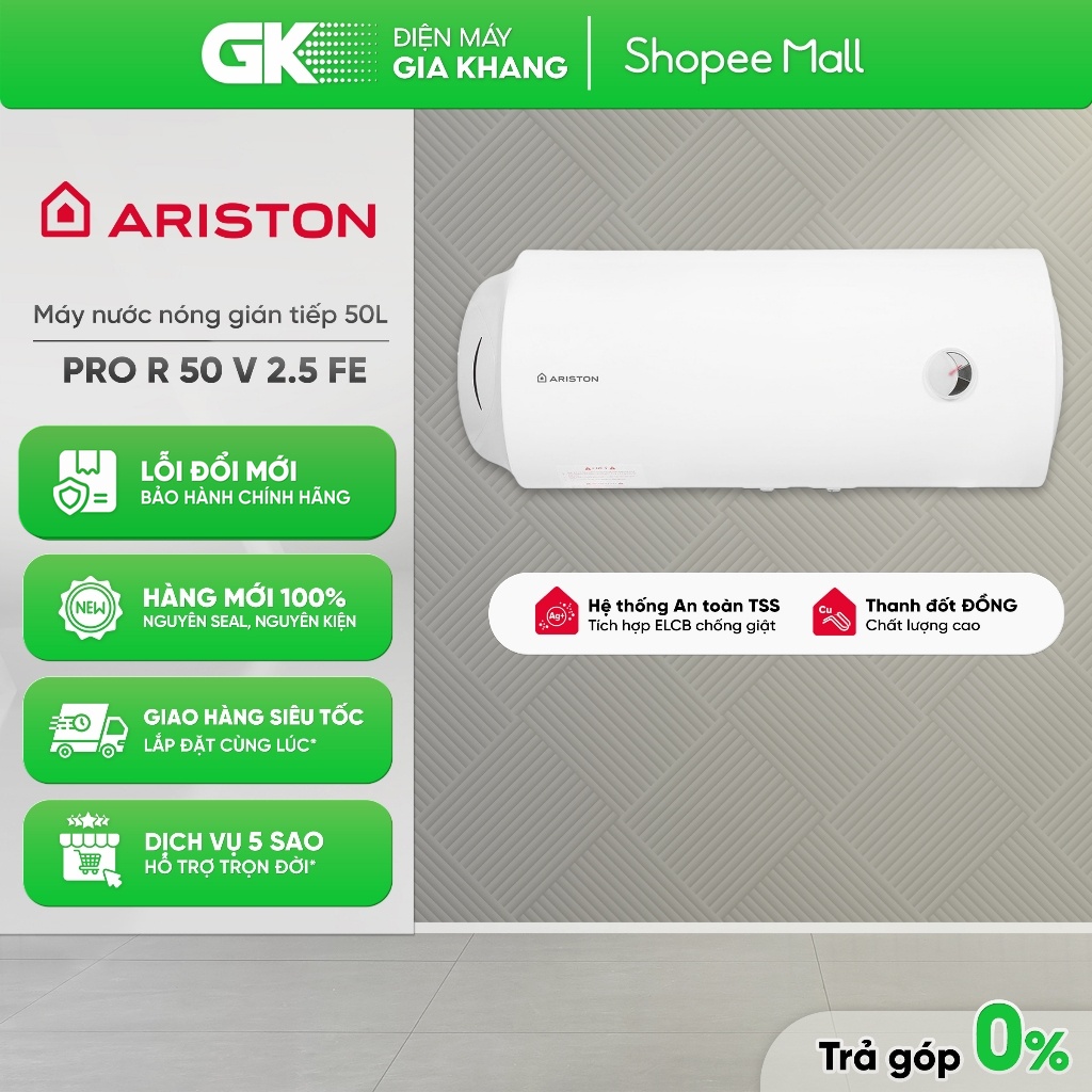 PRO R 50 SH 2.5 FE - Máy Nước Nóng Gián Tiếp Ariston 50 Lít PRO R 50 SH 2.5 FE - [Freeship HCM]