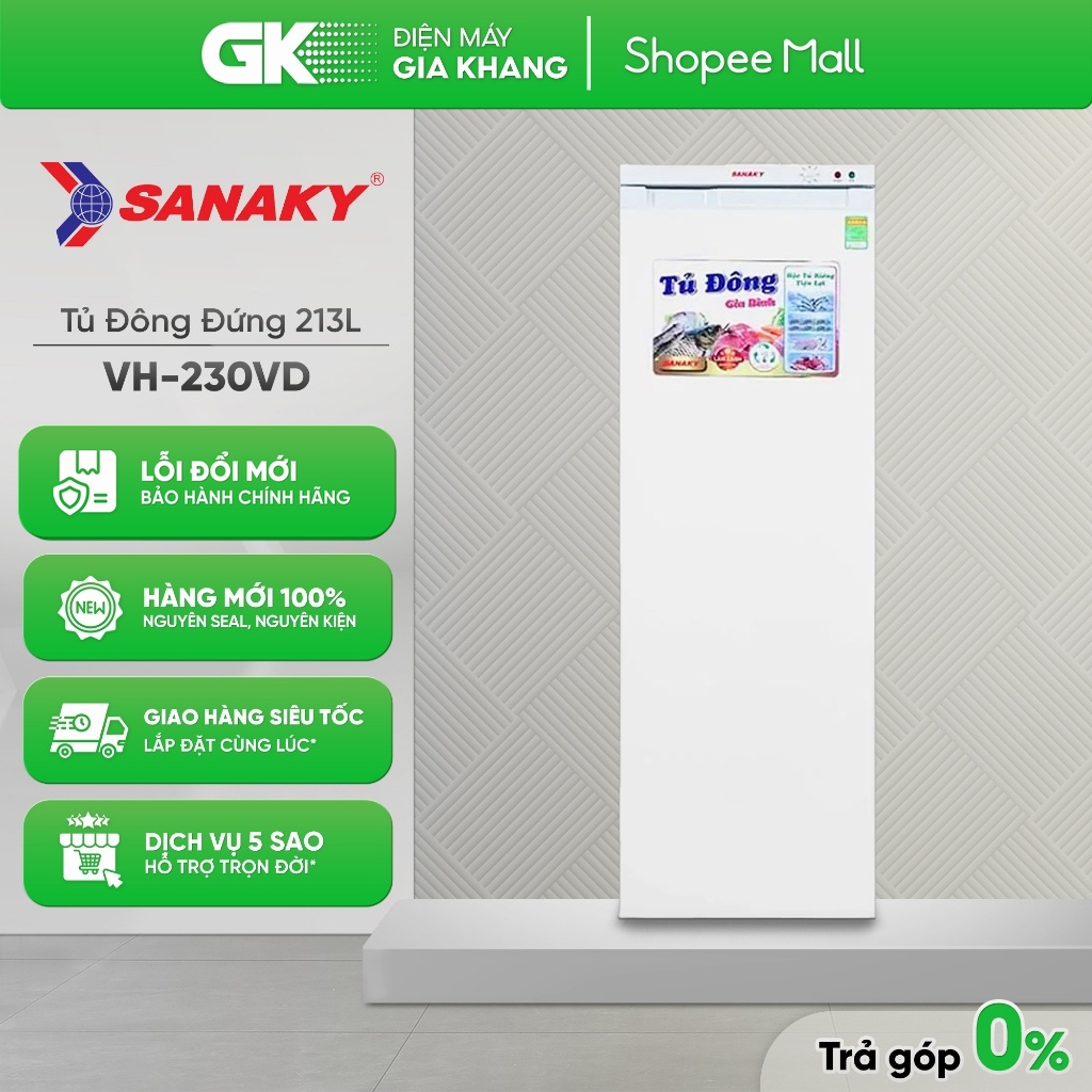 VH-230VD - Tủ Đông Đứng Sanaky 213 Lít VH-230VD [Toàn Quốc]