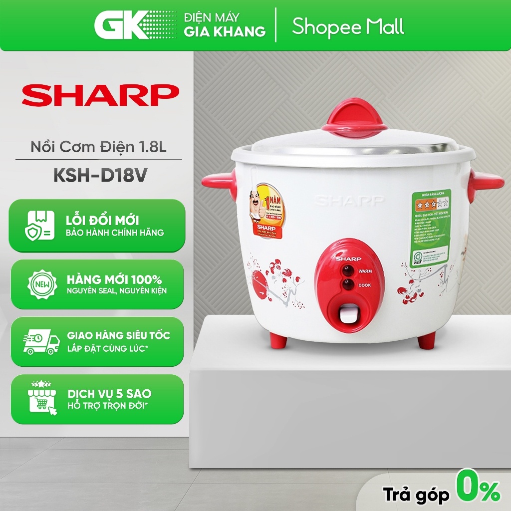 [K3] KSH-D18V - Nồi Cơm Điện Sharp KSH-D18V 1.8L (Nấu Cơm, Giữ Ấm) [Toàn Quốc]
