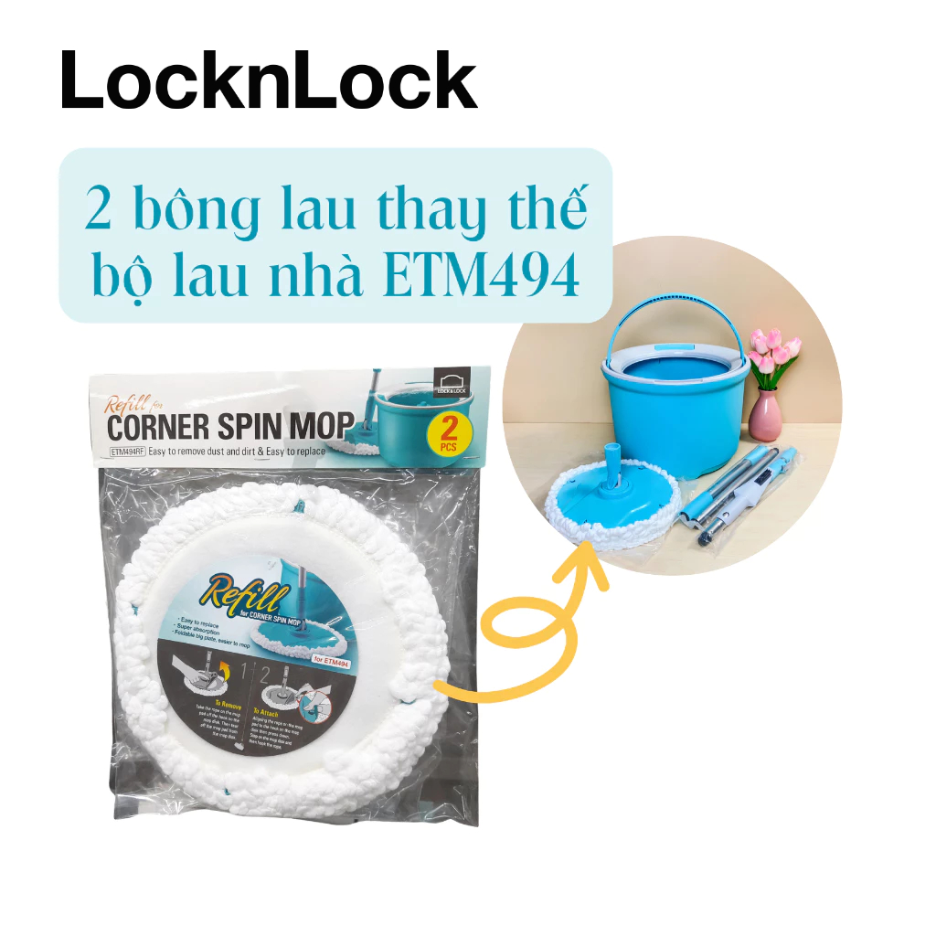 Combo 2 bông lau ETM494RFL thay thế của Bộ lau nhà LocknLock ETM494 - Ebearhome