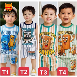  Bộ quần áo thun lạnh co giãn cho bé trai in hình TUNG TUNG SAHUR vải mát size dưới 30kg 