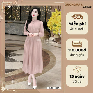 𝙢𝙙𝙪𝙭𝙪𝙤𝙣𝙜𝙢𝙖𝙮 Váy Tiểu Thư MDU1375 Chất Liệu Tơ Óng Ánh Dáng Dài Xòe Nhẹ Từ MDU