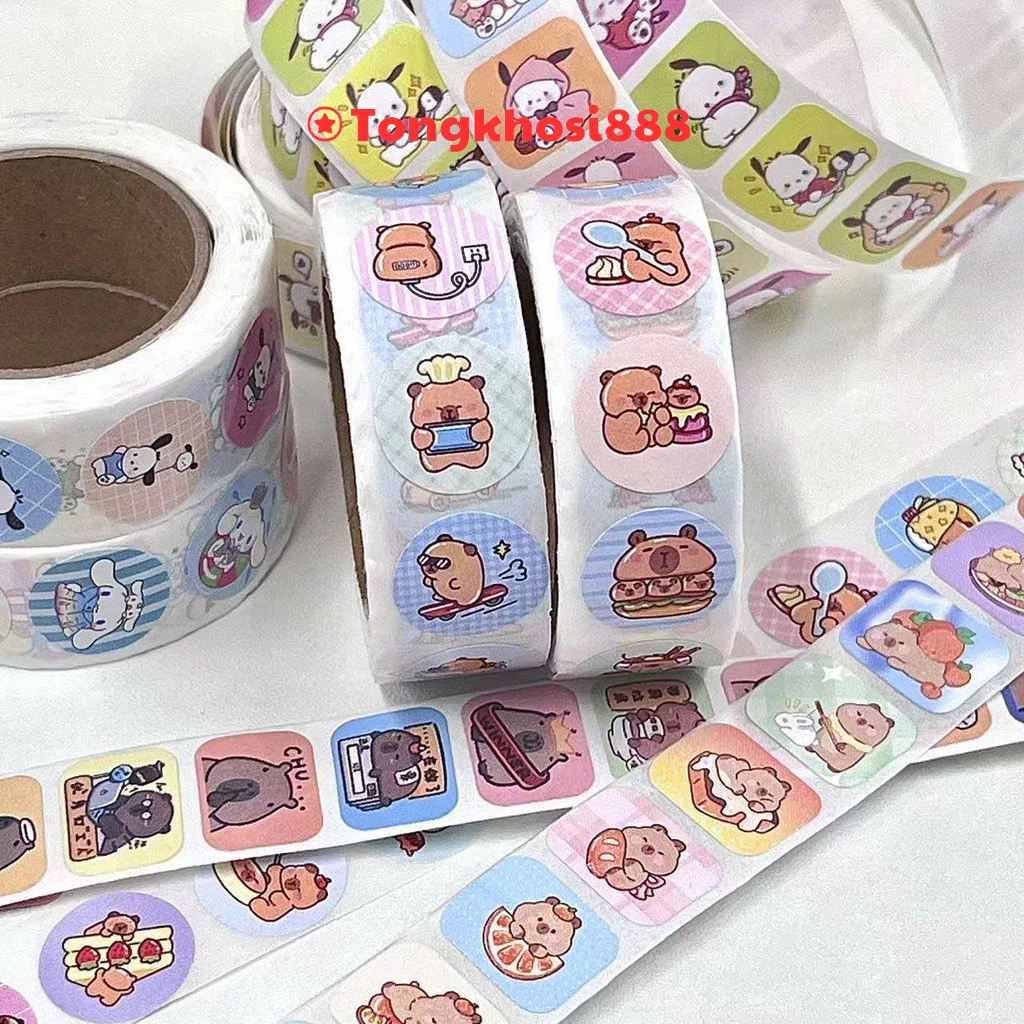 PVN69236 Cuộn 300 sticker khen thưởng hoạt hình ngộ nghĩnh, tem dán sticker thank you gói hàng nhiều