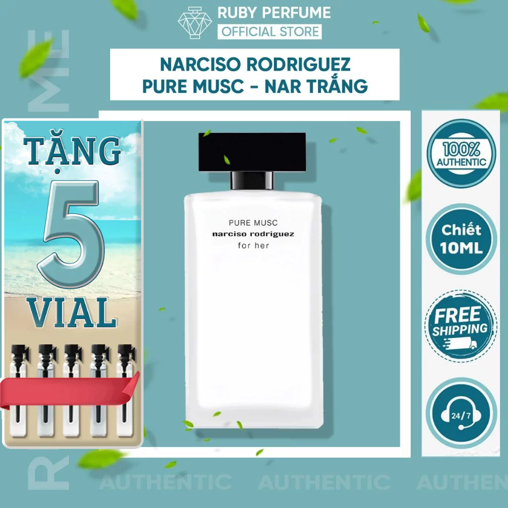 Nước hoa nữ Narciso For Her Pure Musc - Narciso Trắng, Hương phấn hoa tươi, xạ hương trắng thơm mát 