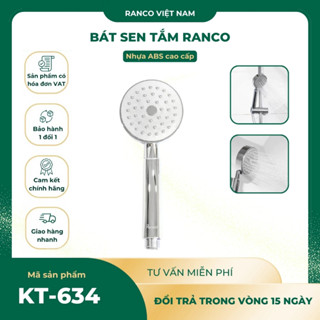 Bát sen tắm tăng áp, đầu vòi sen RANCO chất liệu ABS phi 91mm thiết kế lõi 2 ống cách nhiệt KT - 634