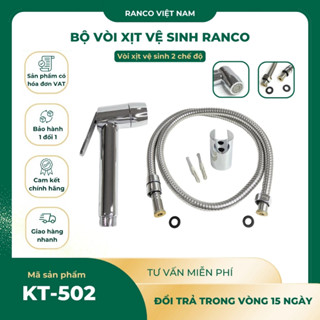 Bộ vòi xịt vệ sinh 2 chế độ xịt RANCO, đầu xịt ABS, cài xịt kèm dây xịt 1,2m inox 304 lõi đồng KT - 502