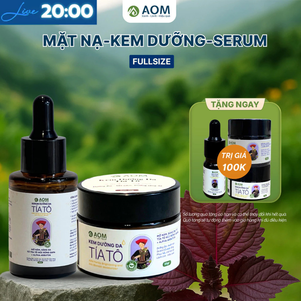 Combo tinh chất dưỡng - serum kem dưỡng ẩm tía tô mờ nám OM NATURAL sáng da, cấp ẩm giảm mụn se khít lỗ chân lông