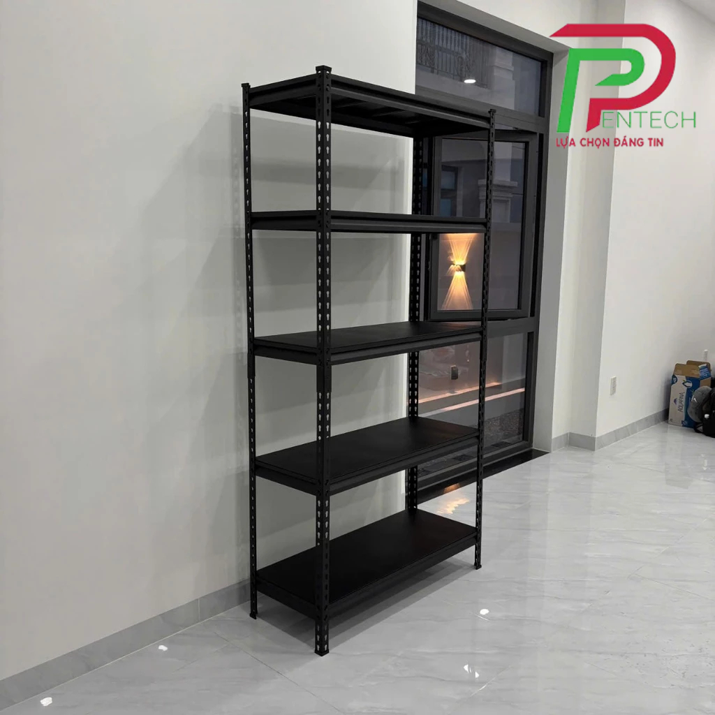 Kệ sắt V lỗ đen, Kệ đa năng màu đen, Kệ Sắt V Lỗ 5 Tầng Dài 1m/1,2mxR0,4/0,5mxC2m VINATECH