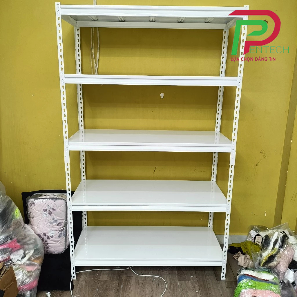 Kệ sắt V lỗ Trắng, Kệ đa năng màu trắng, Kệ Sắt V Lỗ 5 Tầng Dài 1m/1,2mxR0,4/0,5mxC2m VINATECH