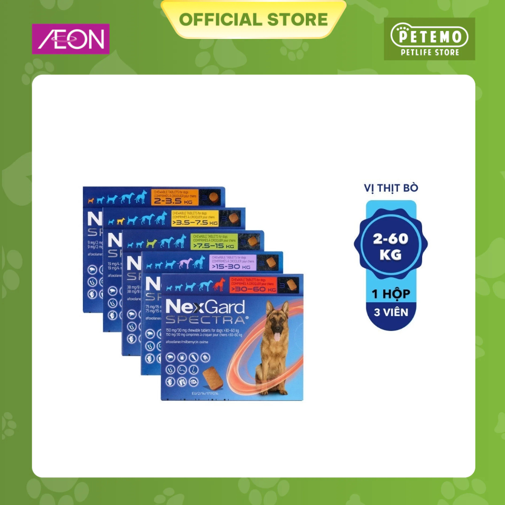NexGard SPECTRA - Viên nhai dành cho chó size XS S M L XL 2-60kg 1 viên
