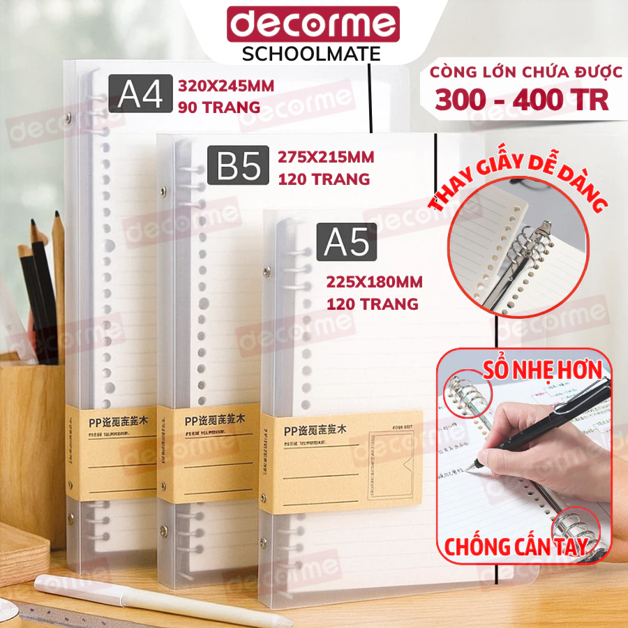 Bìa Sổ còng A4 B5 A5 8 còng Decorme binder bìa sổ còng sắt làm sổ planner bullet journal