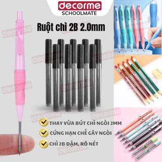 Ruột bút chì bấm 2.0mm ngòi chì 2B DecorMe thay thế bút chì cá heo, bút chì bấm 2mm phụ kiện văn phòng phẩm