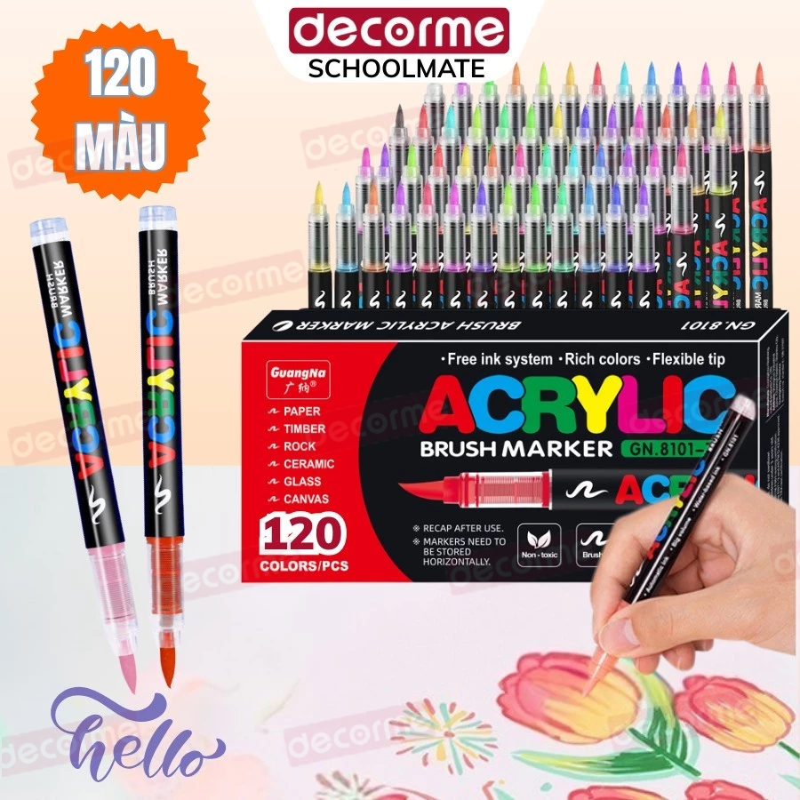 Set 120 bút acrylic Guangna 8101 1 đầu brush tô màu số hoá, vẽ tranh,viết tiêu đề calligraphy trên m