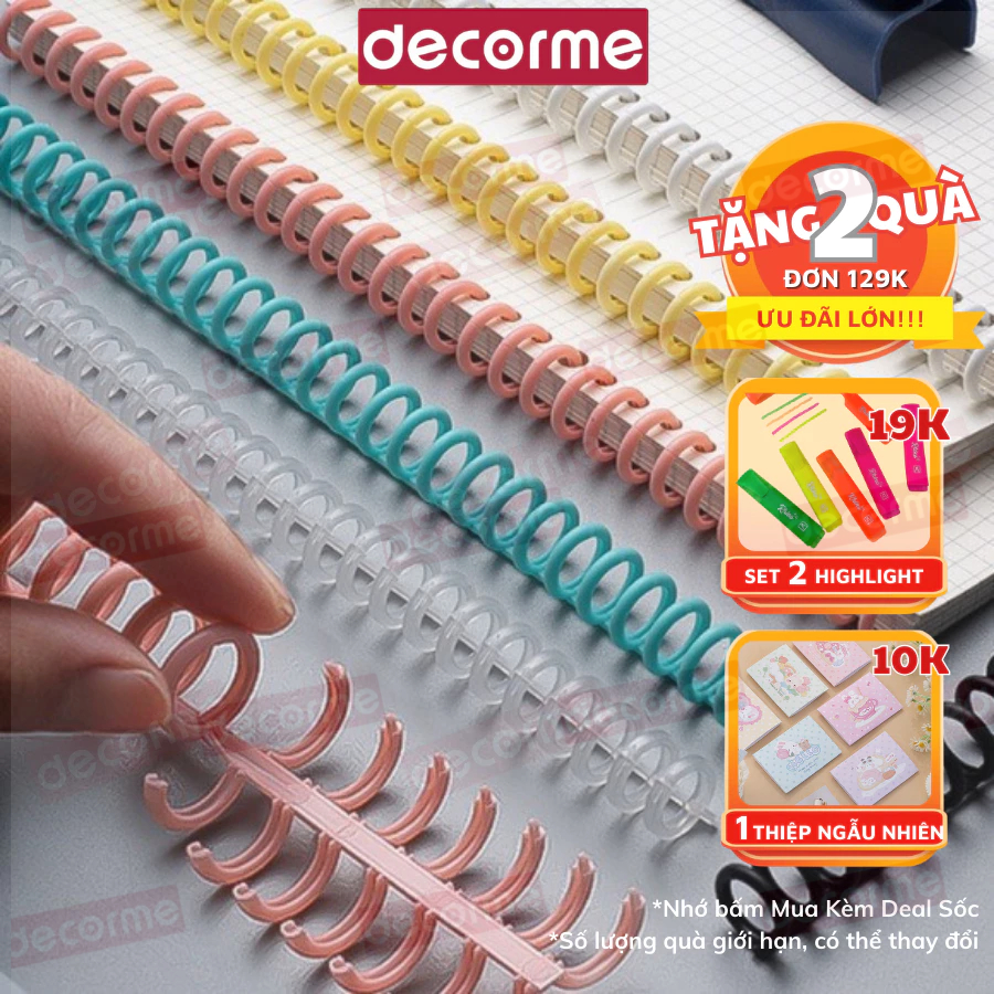 Còng nhựa kẹp giấy lò xo DecorMe còng cao cấp A4 B5 A5 làm gáy sổ còng có thể cắt rời loại cao cấp