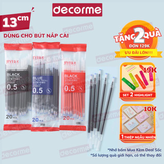  Ngòi Bút Gel DecorMe ruột bút gel Resun ngòi gel kim 0.5mm 13cm Dùng cho bút Gel có Nắp Cài 3 màu xanh đen đỏ 