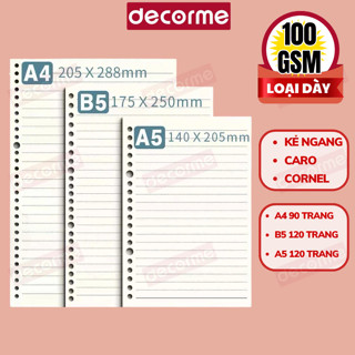 Giấy sổ còng Decorme giấy refill ruột sổ còng A5 B5 A4 20 26 30 lỗ giấy refill caro 6*6mm phù hợp viết chữ tếng Việt