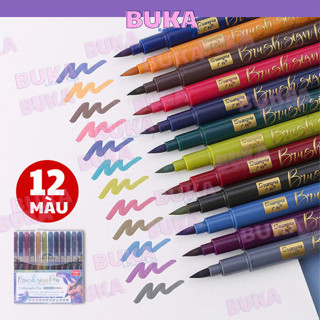  Bộ 12 Bút Brush Sign Pen Guangna 203 BUKA viết caligraphy trang trí sổ tay bullet journal full set nhiều màu 