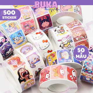 Cuộn 500 nhãn dán Sticker niêm phong Buka tem Thank You 500 miếng dán sticker hình kuromi, gấu dâu,..đồ gói card Kpop
