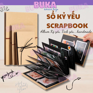  Sổ Scrapbook dán ảnh kỷ niệm Buka album ảnh kéo dài quà tặng kỷ yếu tình yêu dán gáy bìa nâu kraft giấy trơn 200gsm 