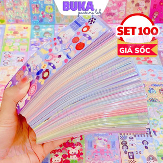 Set 100 tấm sticker Buka sticker phong cách Hàn Quốc nhiều hình dễ thương decor top, hộp bút, ốp điện thoại, sổ tay