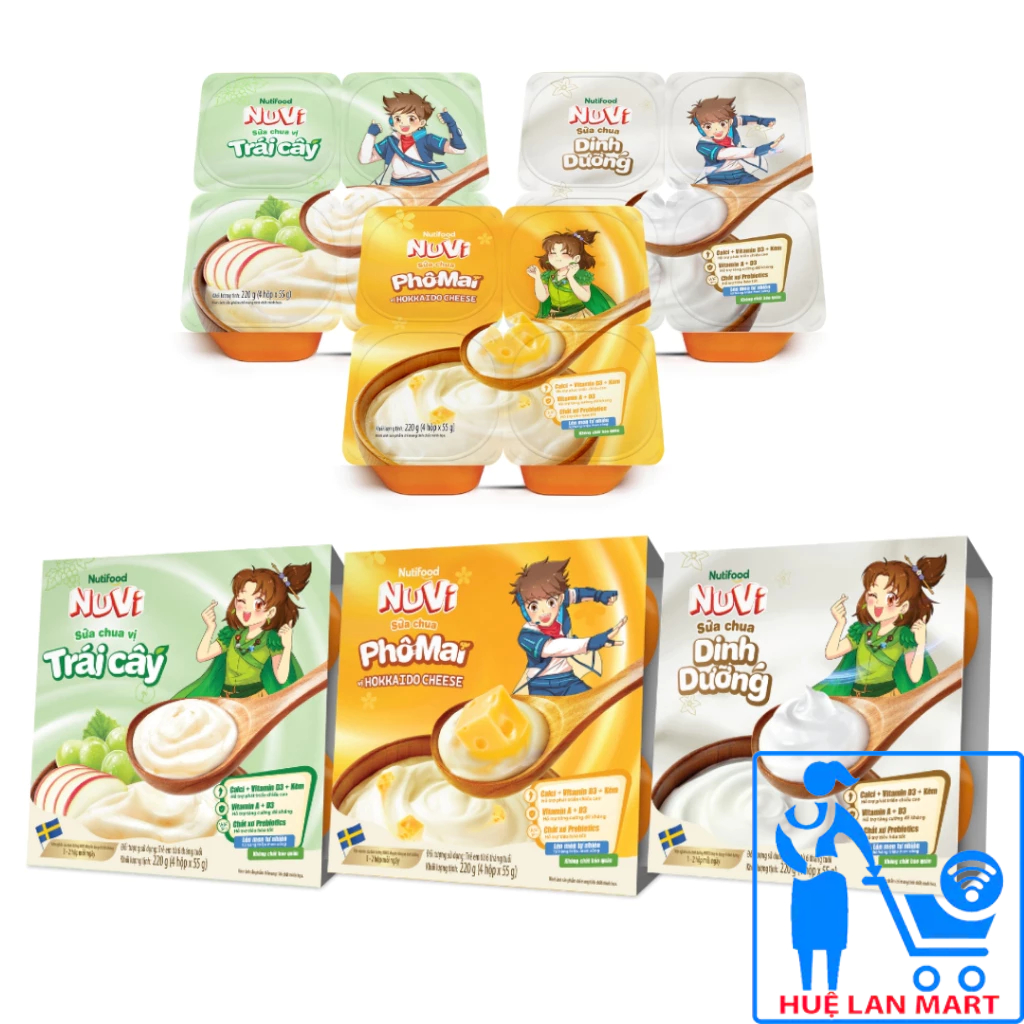 Lốc 4 hộp sữa chua Nuvi Nutifood đủ vị 220g (4 hộp x 55g)