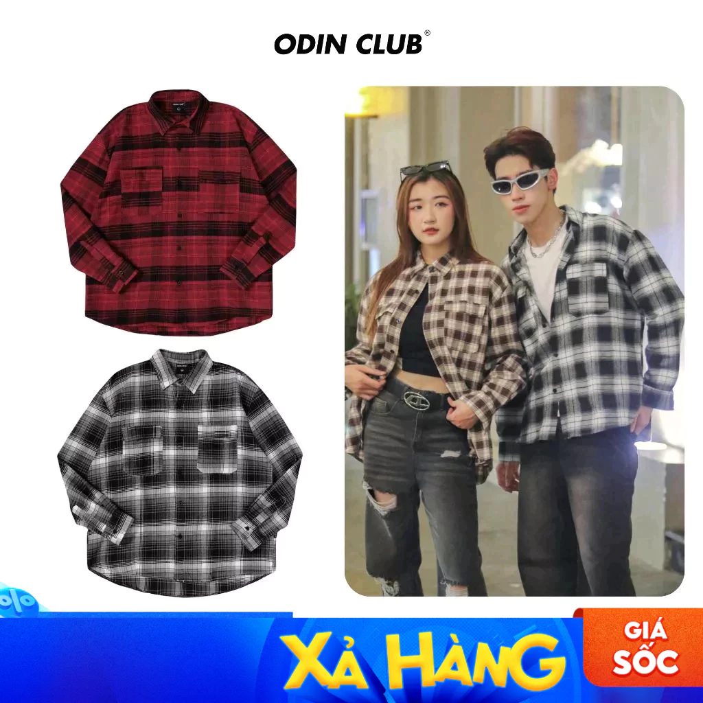 Áo sơ mi dài tay Flannel Odin Club, Áo sơmi caro nam nữ unisex form rộng, Local Brand ODIN CLUB