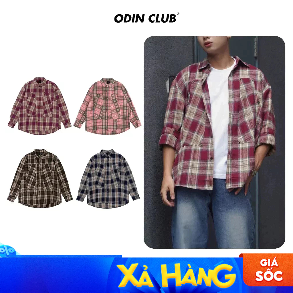 Áo sơ mi dài tay Flannel Patched ODIN CLUB, Áo sơmi caro nam nữ unisex, Local Brand ODIN CLUB