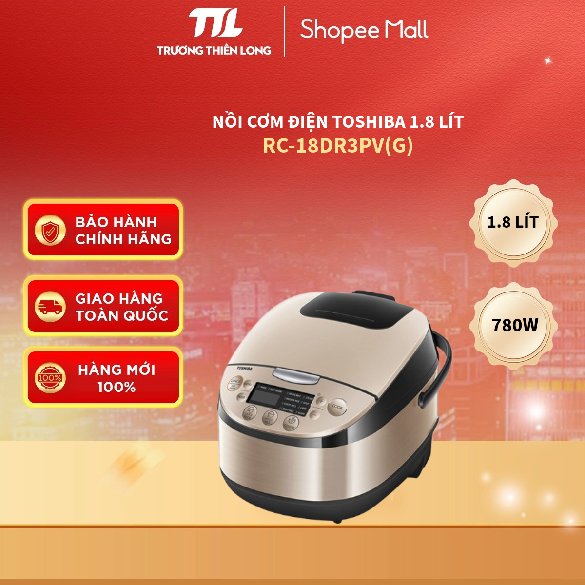 RC-18DR3PV(G) - Nồi Cơm Điện Toshiba 1.8 Lít RC-18DR3PV(G) - 11 Chức Năng Nấu
