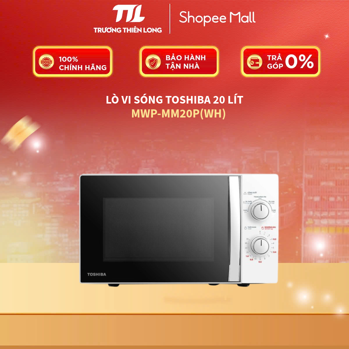 MWP-MM20P(WH) - Lò Vi Sóng Toshiba 20 Lít MWP-MM20P(WH) - Có Rã Đông - 5 Mức Công Suất Mạnh Mẽ