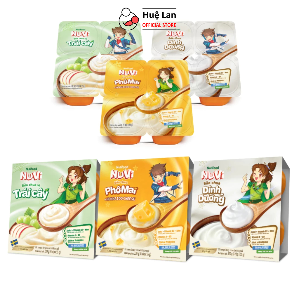 Sữa chua Nuvi Nutifood đủ vị 220g - Lốc 4 hộp x 55g