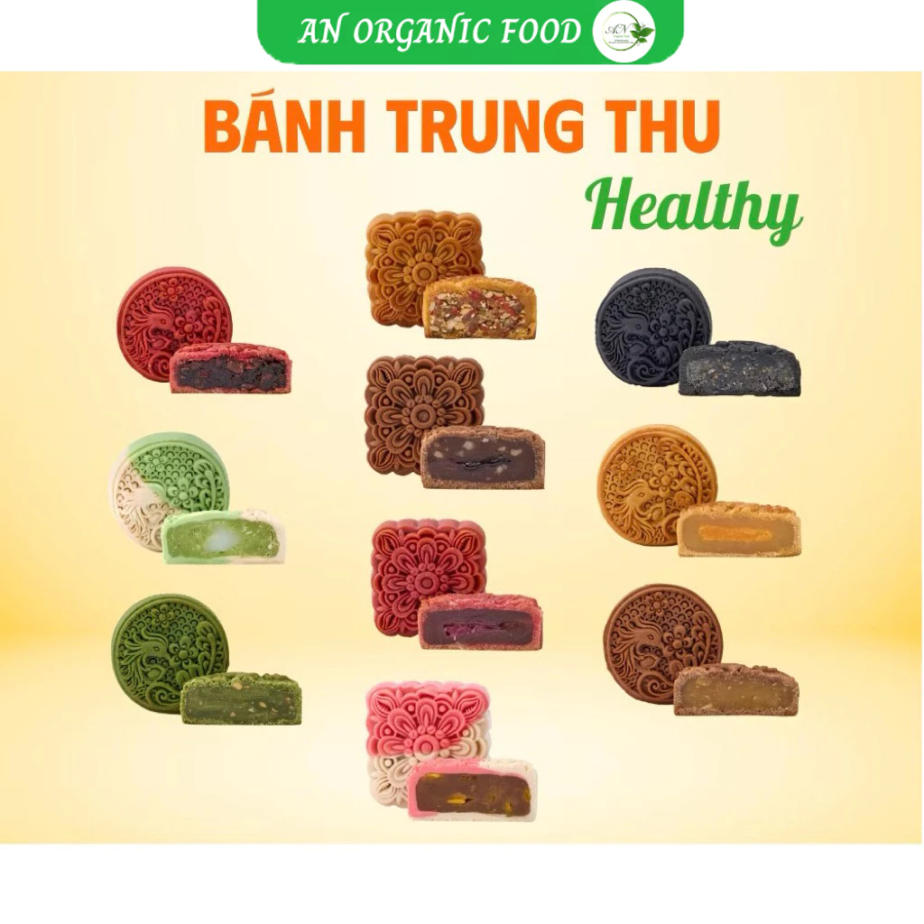  Bánh trung thu HEALTHY đường tảo dùng bột mì nguyên cám nhân từ hạt và trái cây sấy AN Organic Food 