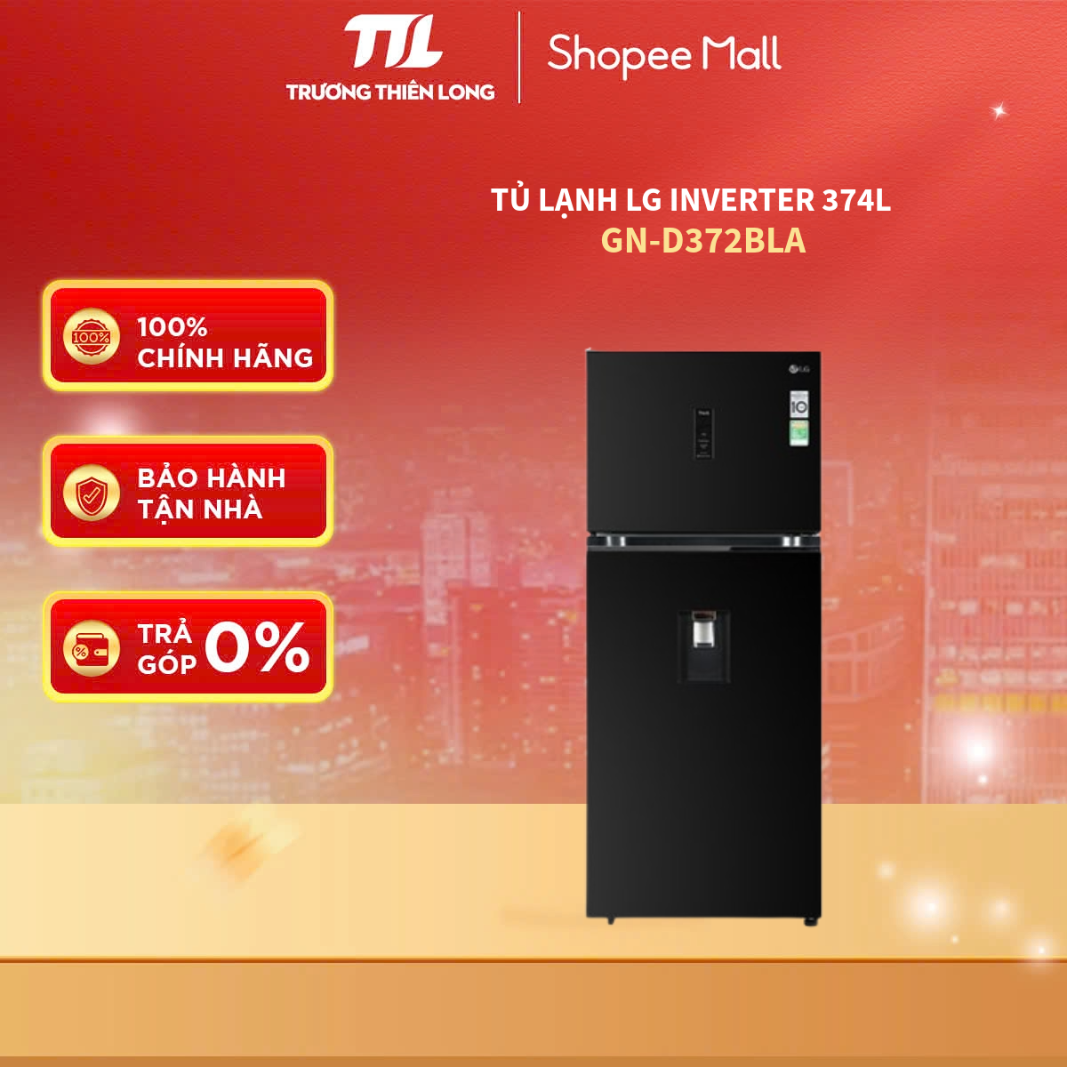 GN-D372BLA - Tủ Lạnh LG Inverter 374L GN-D372BLA ( Làm Lạnh Đa Chiều, Bộ Lọc 5 Lớp Hygiene Fresh+™)