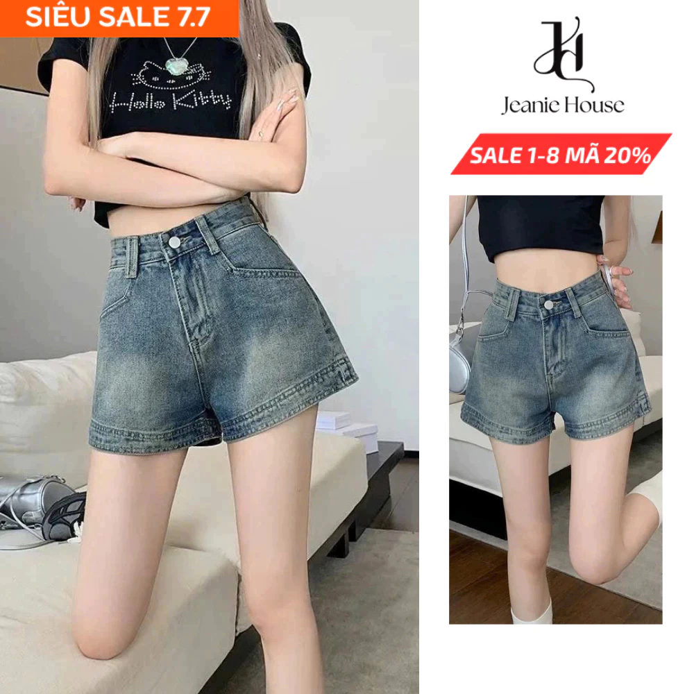Quần jean nữ ngắn, quần short jean nữ, quần jean đùi Túi trước phong cách Hàn Quốc S005