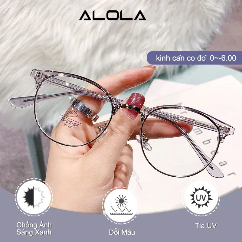 Gọng Kính Cận Nam Nữ ALOLA Mắt Kính Gọng Tròn Kim Loại Thời Trang Cao Cấp Chống Ánh Sáng Xanh Chống Tia UV