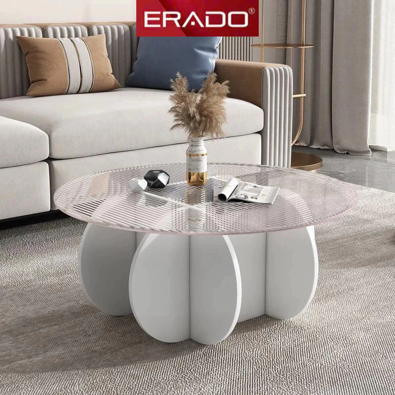 Bàn trà Sofa tròn mặt kính cường lực dày, Sử dụng cho phòng khách sang trọng tinh tế  ERADO - E801