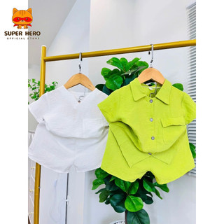  COMBO 2 Bộ quần áo cho bé trai vải đũi mát thấm hút mồ hôi  2 bộ 2 kiểu   size 8kg đến 23kg 