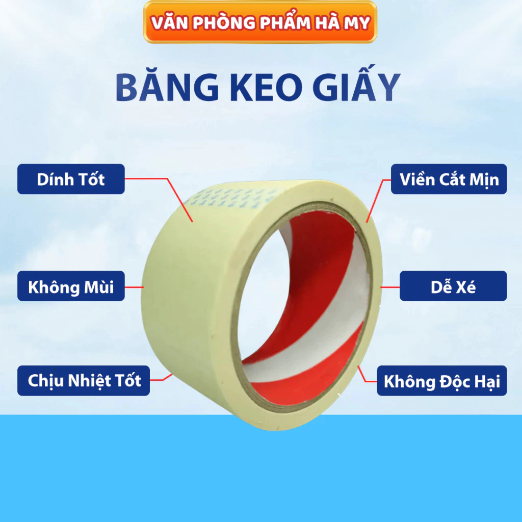 1 Cây Băng Keo Giấy 1.2cm 2,4cm và 4.8cm Dùng Ghi Chú, Độ bám dính cao