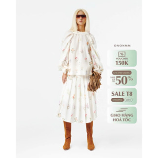  ONONMADE Set Áo Bí Tay Dài In Hoa Chân Váy Xếp Li Form Lửng Nuit Set 