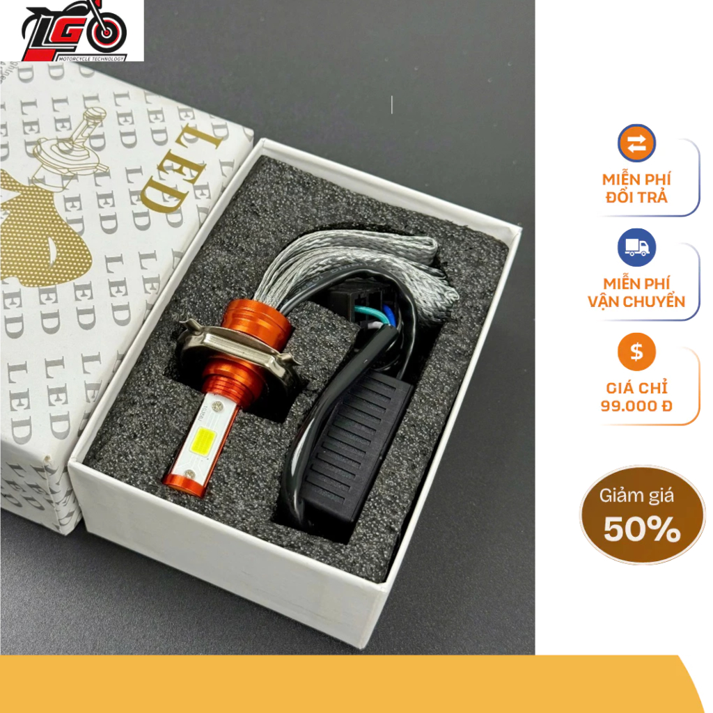 Đèn Led Xe Máy 3 Tim Vàng Nắng Đuôi Tản Nhiệt Chân H4 Độ Sáng Tốt. Đèn Led Thay Zin Xe Máy Chân H4