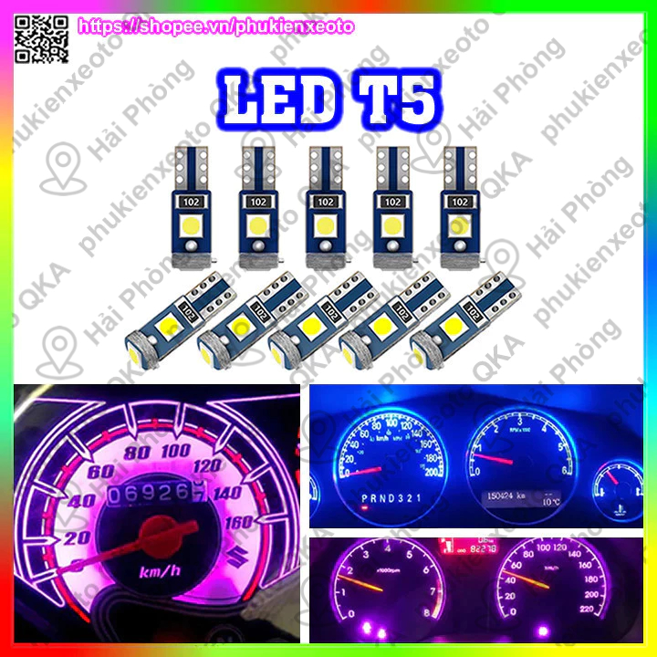 Bóng đèn Led T5 3SMD gắn mặt đồng hồ, demi, xe máy, ô tô DC 12V