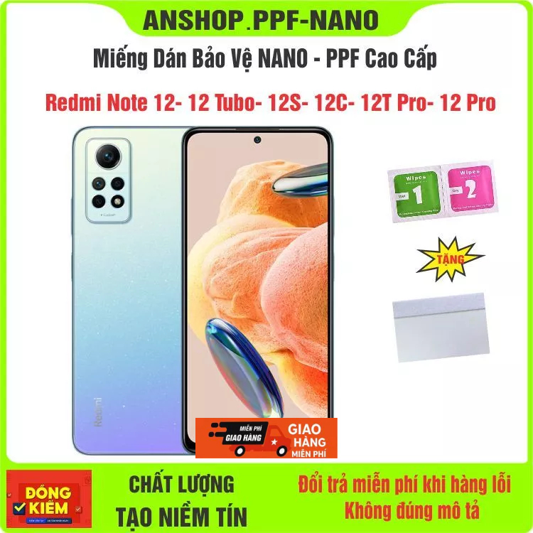 Miếng dán NANO - PPF bảo vệ điện thoại Redmi Note 12- 12 Tubo- 12S- 12C- 12T Pro- 12 Pro chống bể màn hình cao cấp