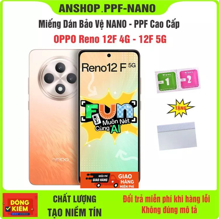Miếng dán NANO - PPF bảo vệ điện thoại OPPO Reno 12F 4G - 12F 5G  chống bể màn hình cao cấp