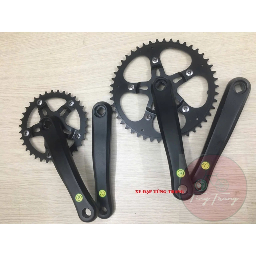 Bộ Giò dĩa cốt vuông nhôm 5 CHẤU 34T / 46T 110BCD đen gắn fixed gear