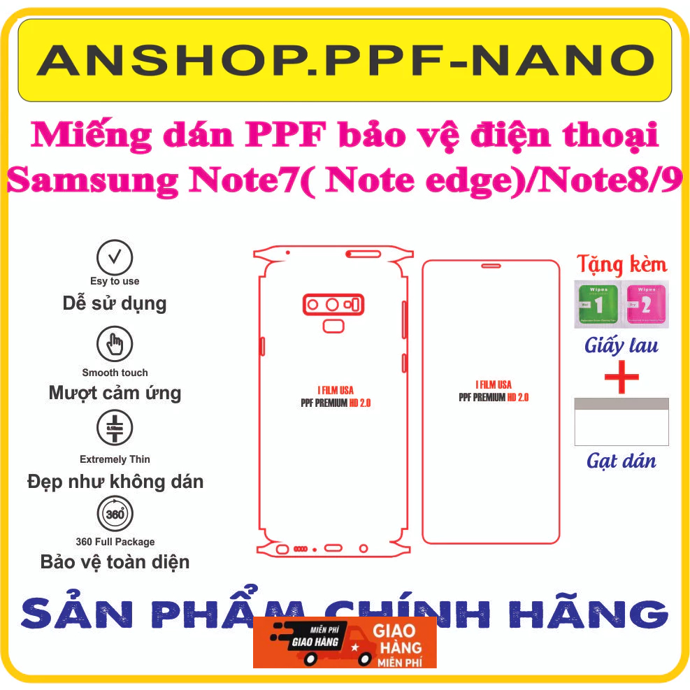Miếng dán ppf bảo vệ điện thoại Samsung Note7/Note8/ Note9 (Note edge/ Note 8/ Note 9)